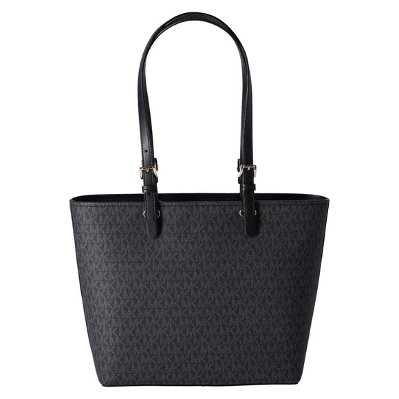 Michael Kors Jet Set Travel Medium Double Pocket Tote Vegan Leather Black MK - Picture 6 of 8